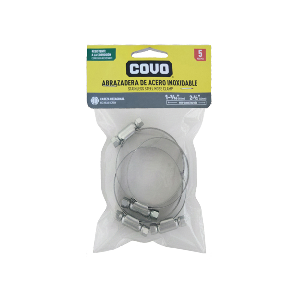 Abrazaderas de acero inoxidable 40 mm - 64 mm Covo (5 u)