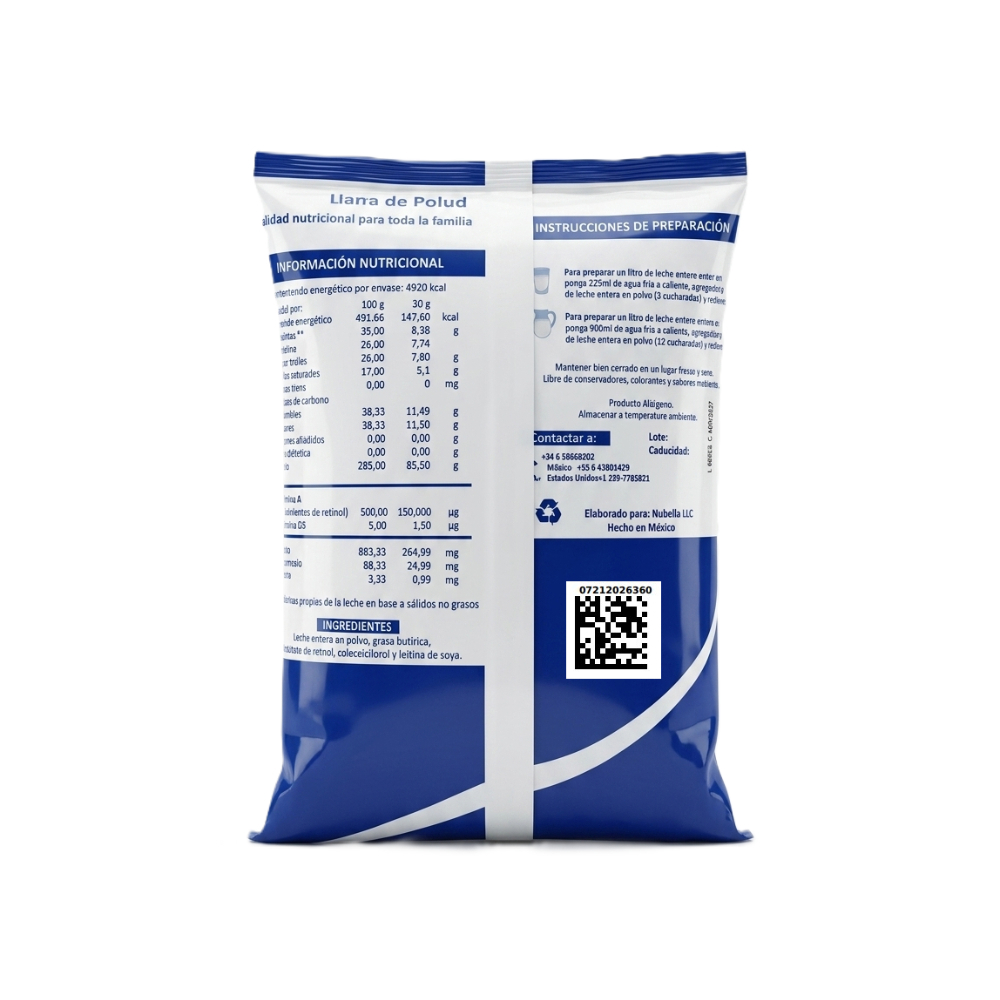 Leche en polvo entera Nubella (1 kg / 2. 2 lb)3