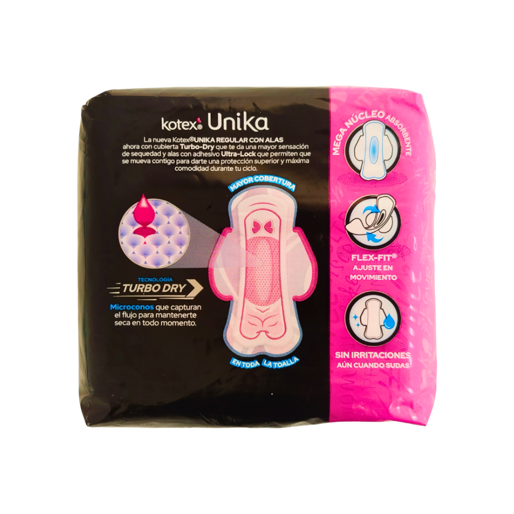 Almohadillas sanitarias regular con alas Kotex Unika (8 u)7