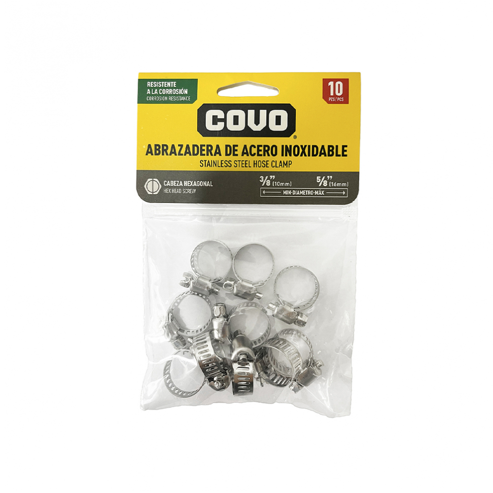 Abrazaderas de acero inoxidable 10 mm - 16 mm Covo (10 u)