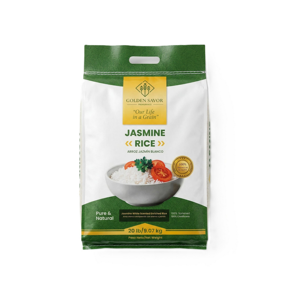 Arroz blanco jazmín Golden Savor (9. 07 kg / 20 lb)