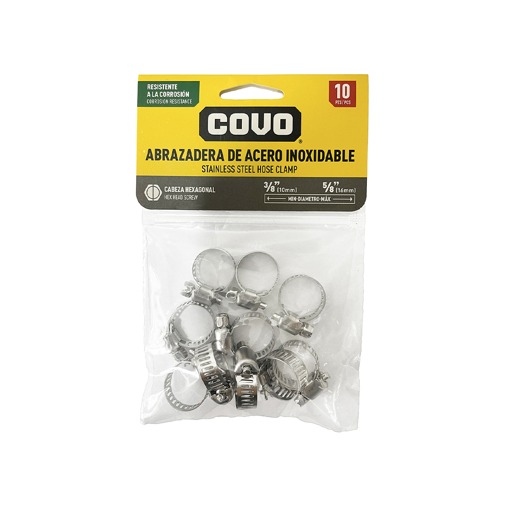 Abrazaderas de acero inoxidable 10mm-16mm (Bolsa 10 u)