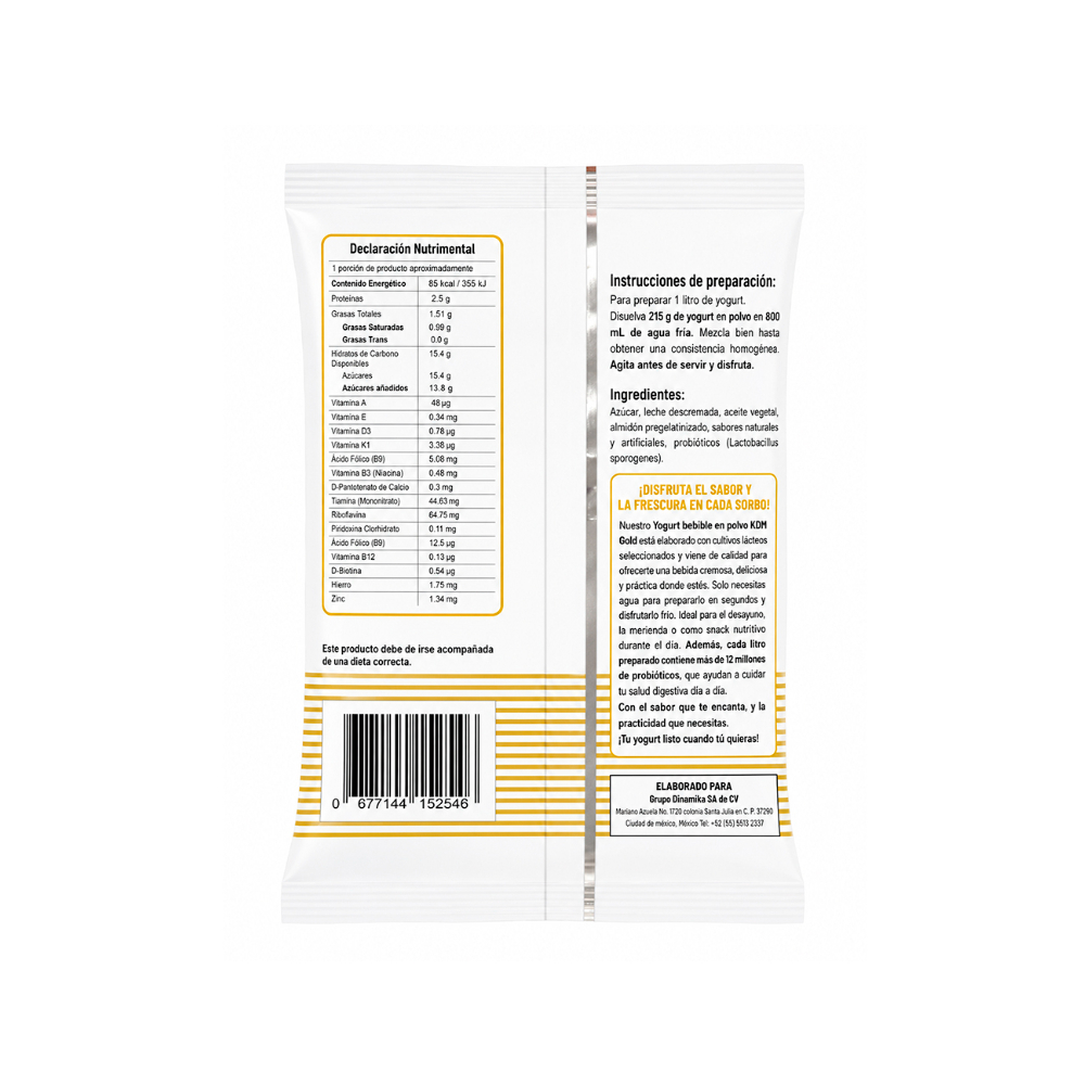 Yogurt bebible en polvo sabor fresa kdm Gold (215 g / 7. 58 oz)1