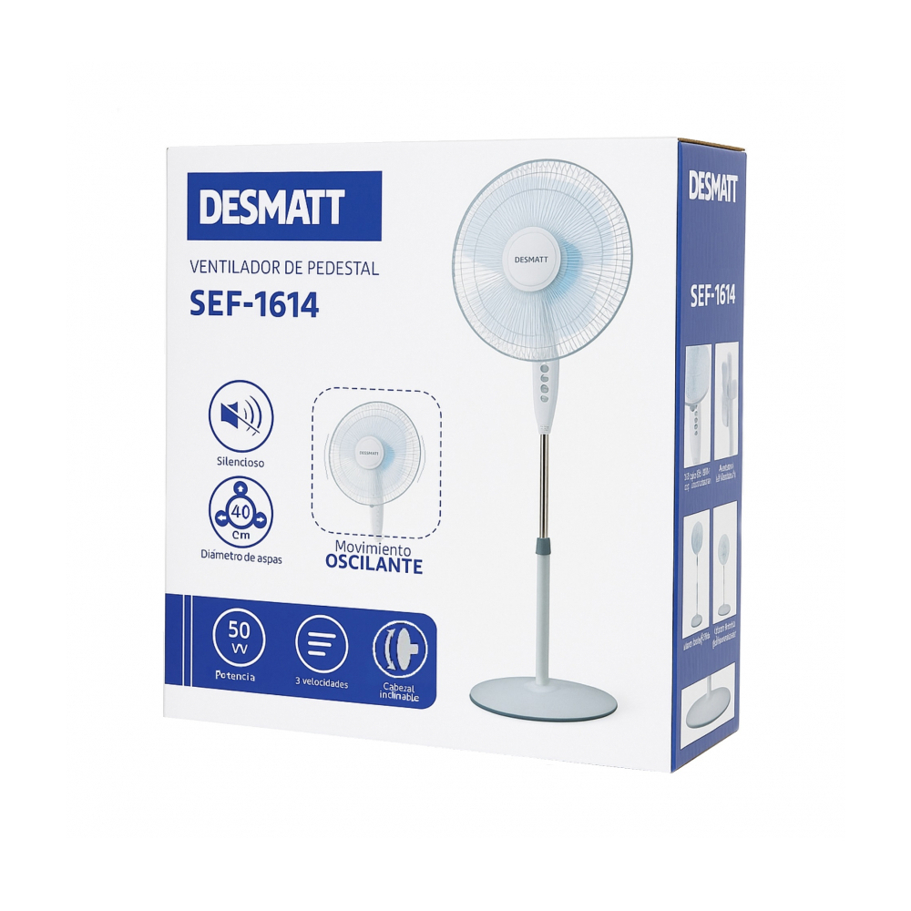 Ventilador de pedestal color blanco Desmatt sef-16142