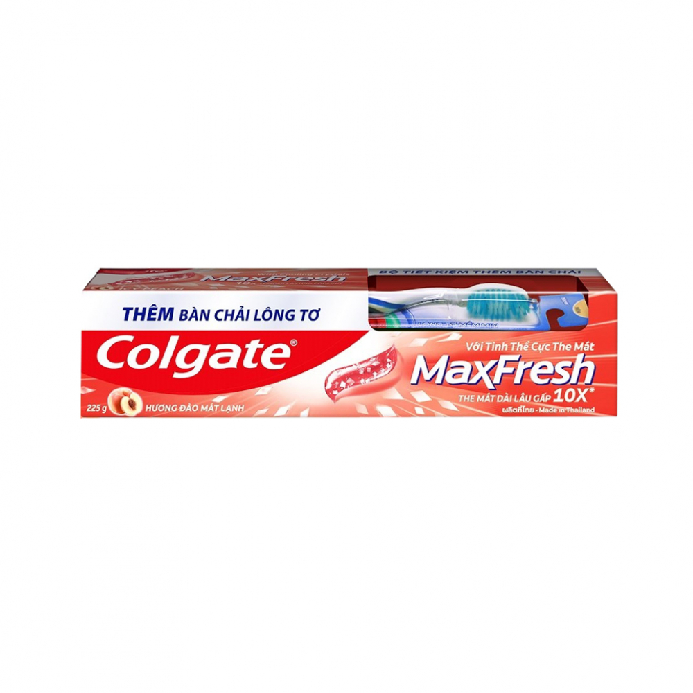 Cepillo de dientes para adultos + Pasta dental Icy Peach Max Fresh Colgate (225 g / 7. 93 oz)