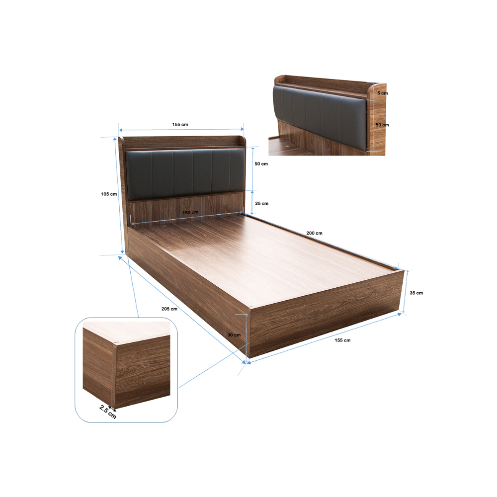 Cama 150 cm x 200 cm Queen europeo color madera de aglomerado recubierto ul DE001-152