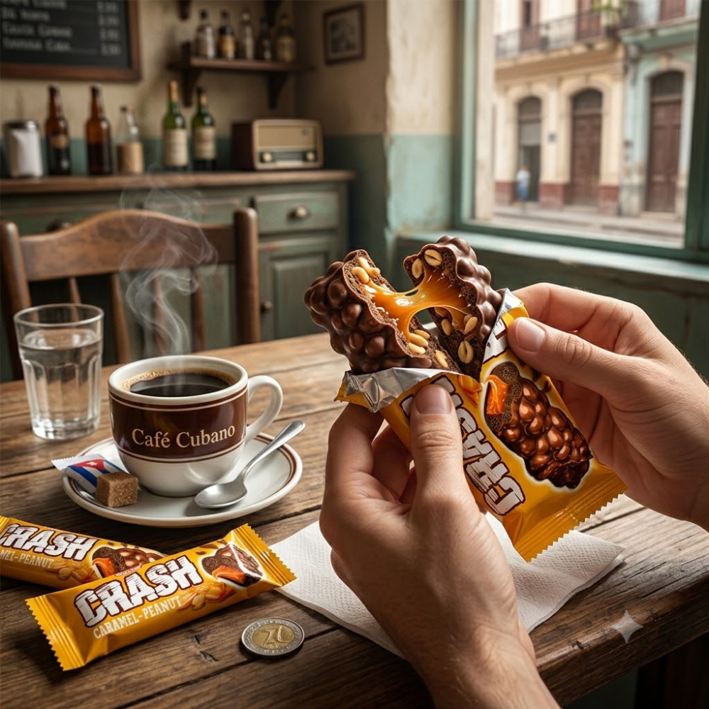 Barra de cacahuete con cobertura de cacao crujiente de maíz y arroz y caramelo Crash Tayas (40 g / 1. 41 oz)3