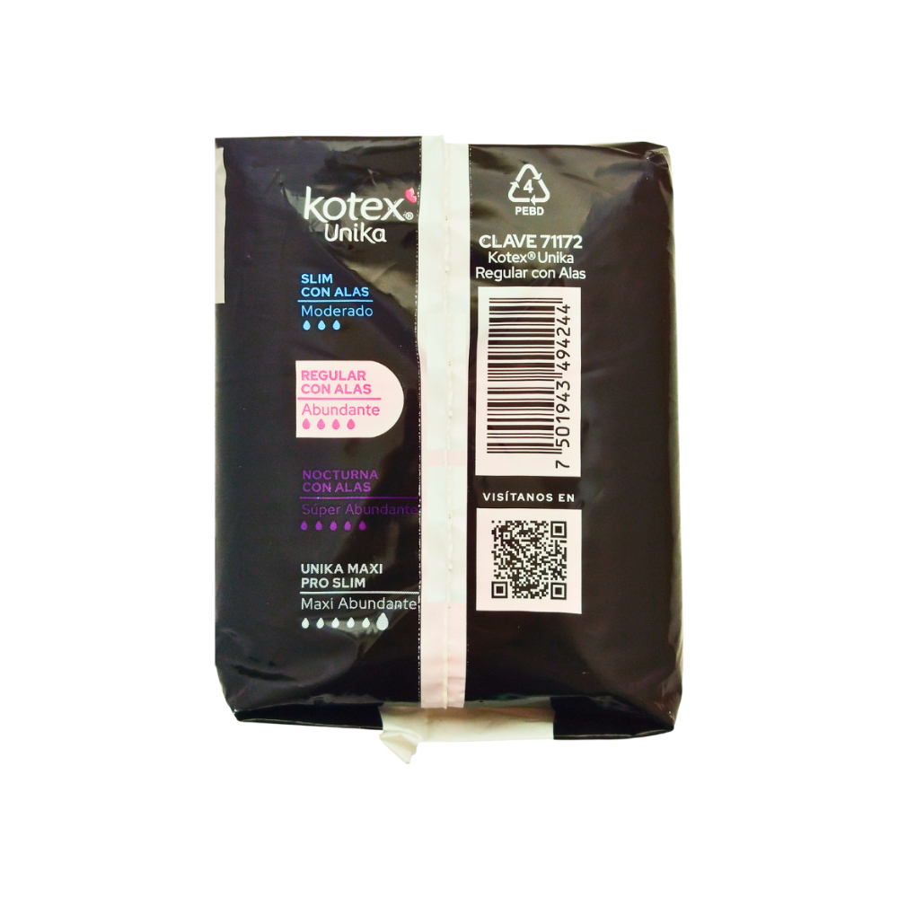 Almohadillas sanitarias regular con alas Kotex Unika (8 u)8