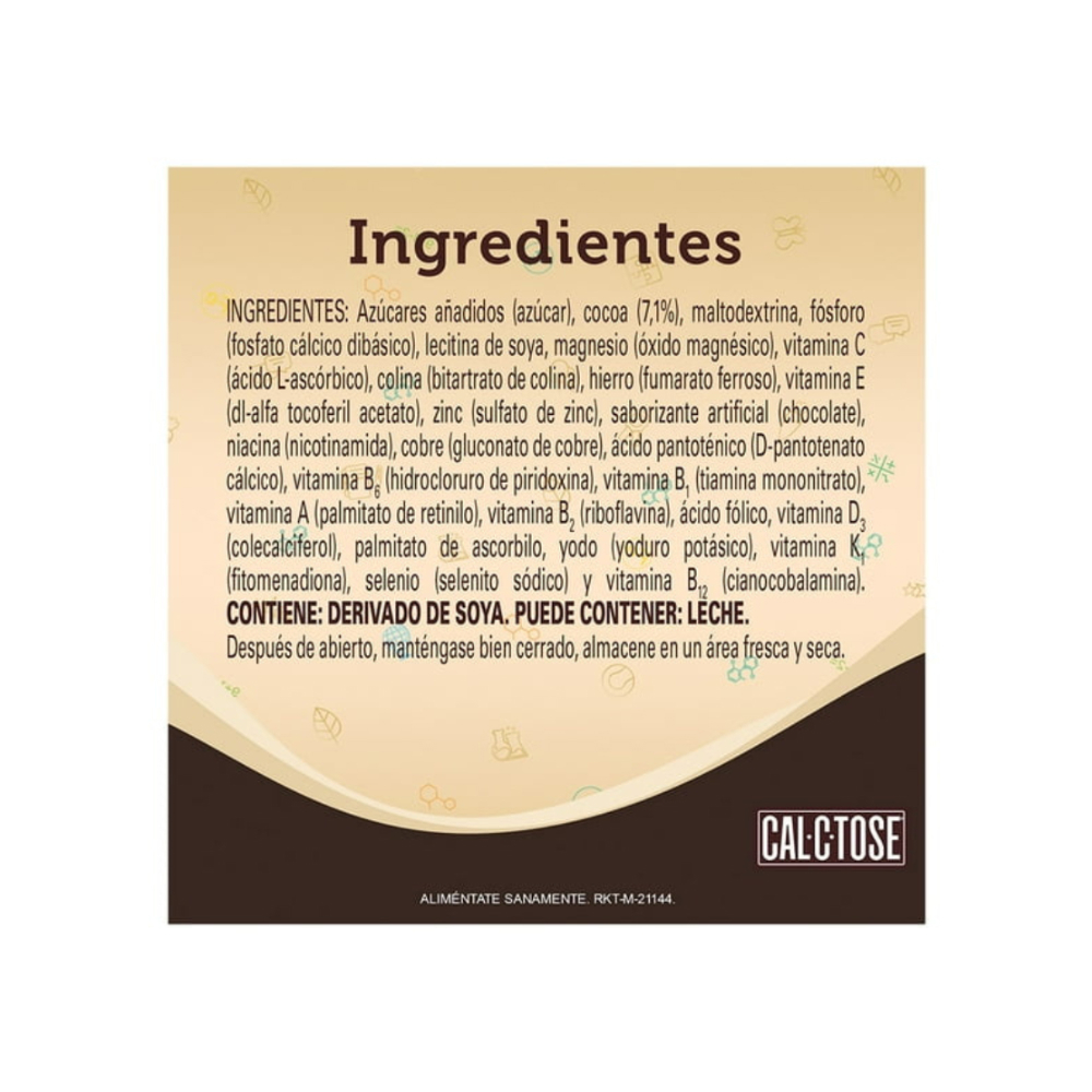 Alimento en polvo fortificado para preparar una bebida sabor a chocolate Cal-c-Tose (65 g / 2. 3 oz)2