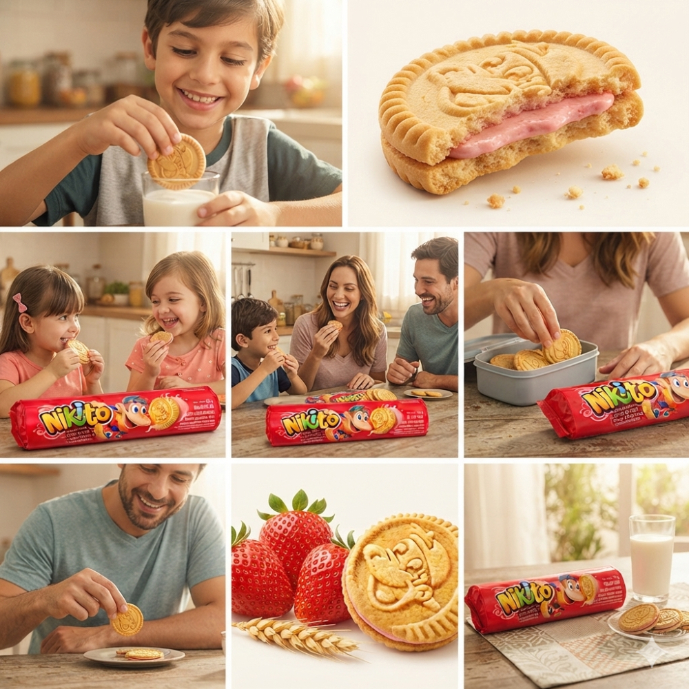 Galletas dulces con crema sabor fresa Nikito (3 x 120 g / 4. 23 oz)3