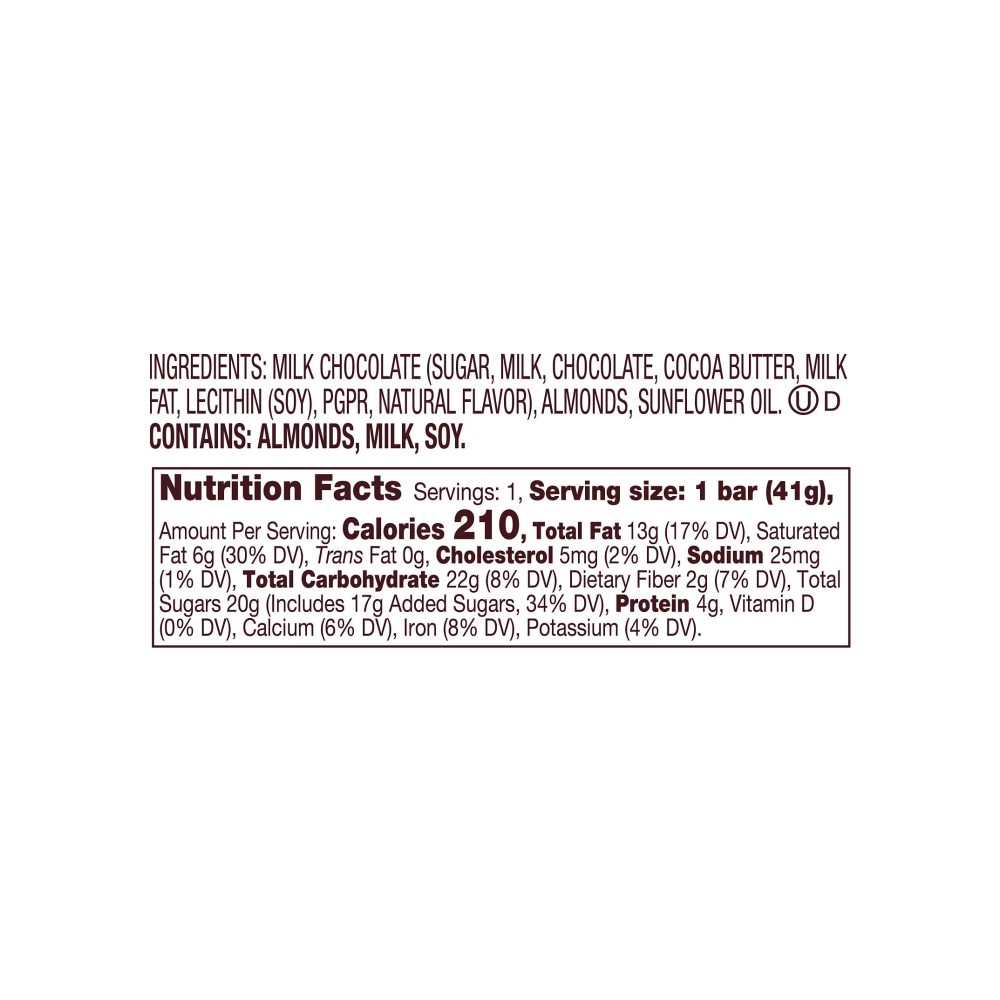 Barra de chocolate con leche y almendras Hershey's (41 g / 1. 45 oz)2