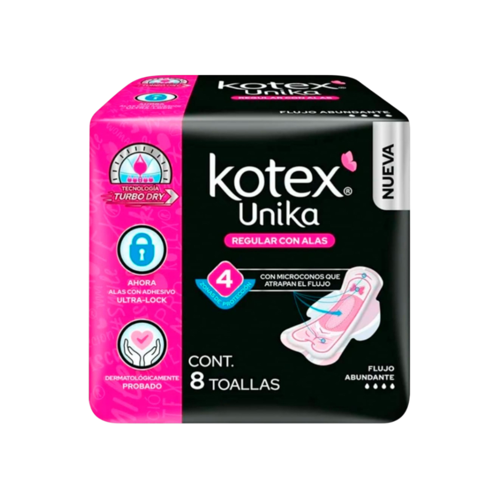 Almohadillas sanitarias regular con alas Kotex Unika (8 u)6