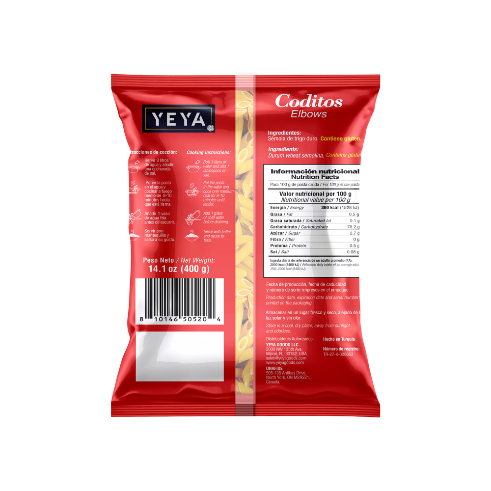 Coditos yeya (9 x 400 g / 14. 1 oz)1