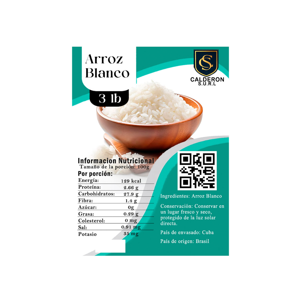 Arroz blanco Calderón (1. 36 kg / 3 lb)1