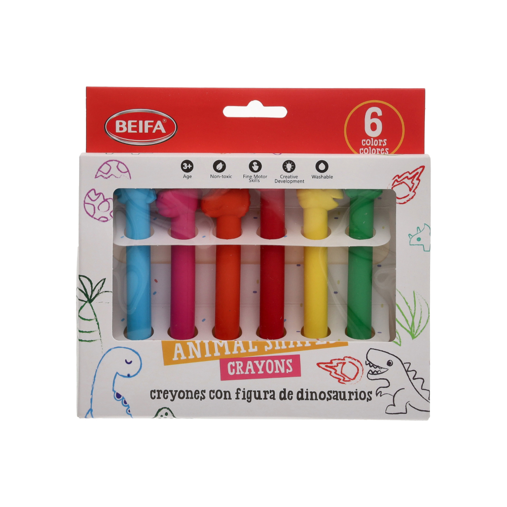 Crayolas con figura de dinosaurios beifa (6 u)
