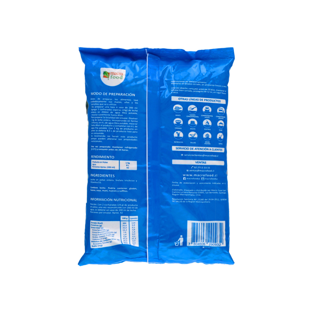 Leche entera en polvo Macro Food (2 x 1 kg / 2. 2 lb)3