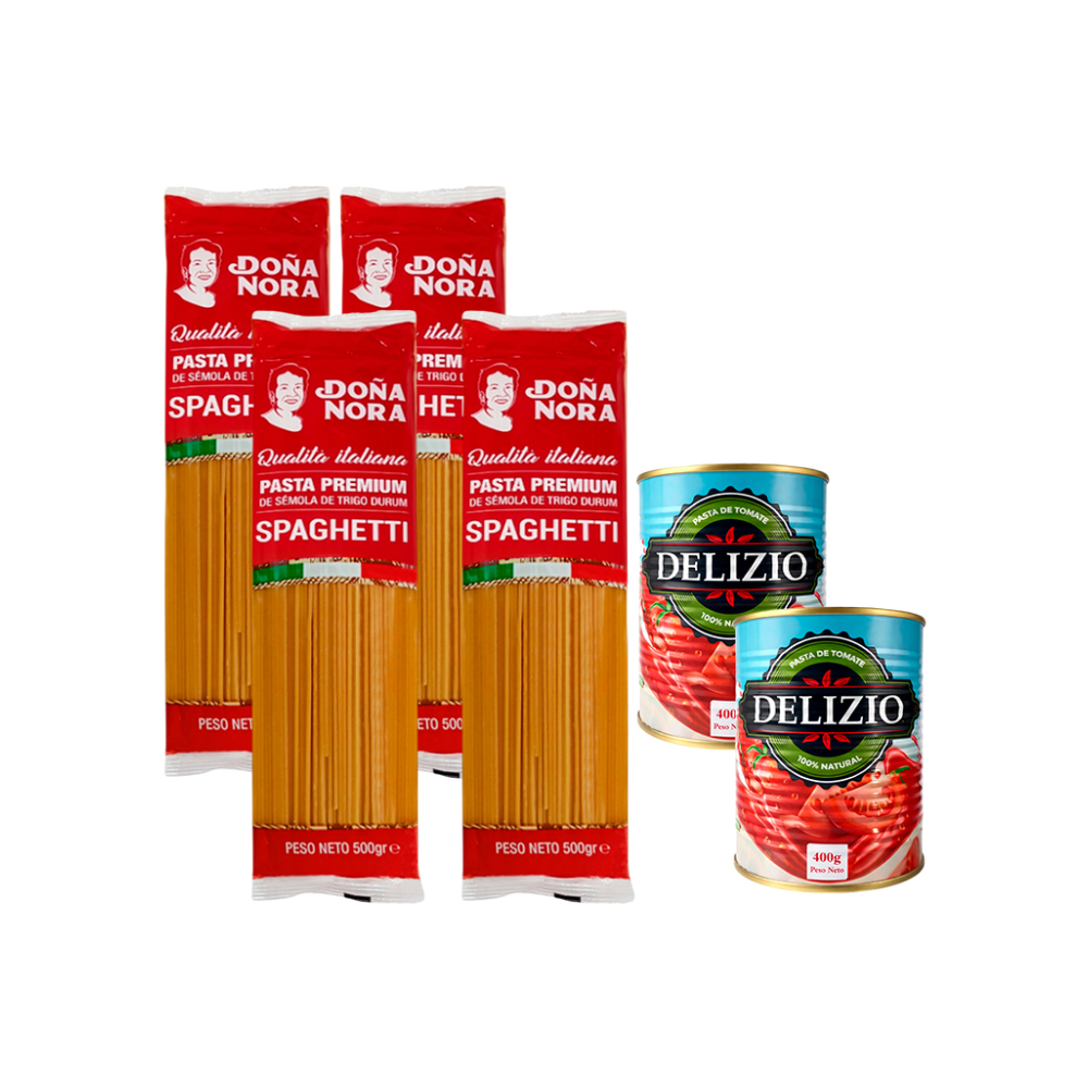 Espaguetis (4) + pasta de tomate (2)