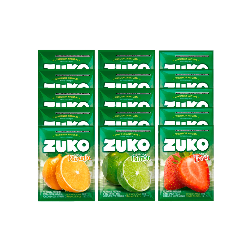Combo refrescos zuko naranja (5 x 13 g) + zuko fresa (5 x 13 g) + zuko limón (5 x 13 g)