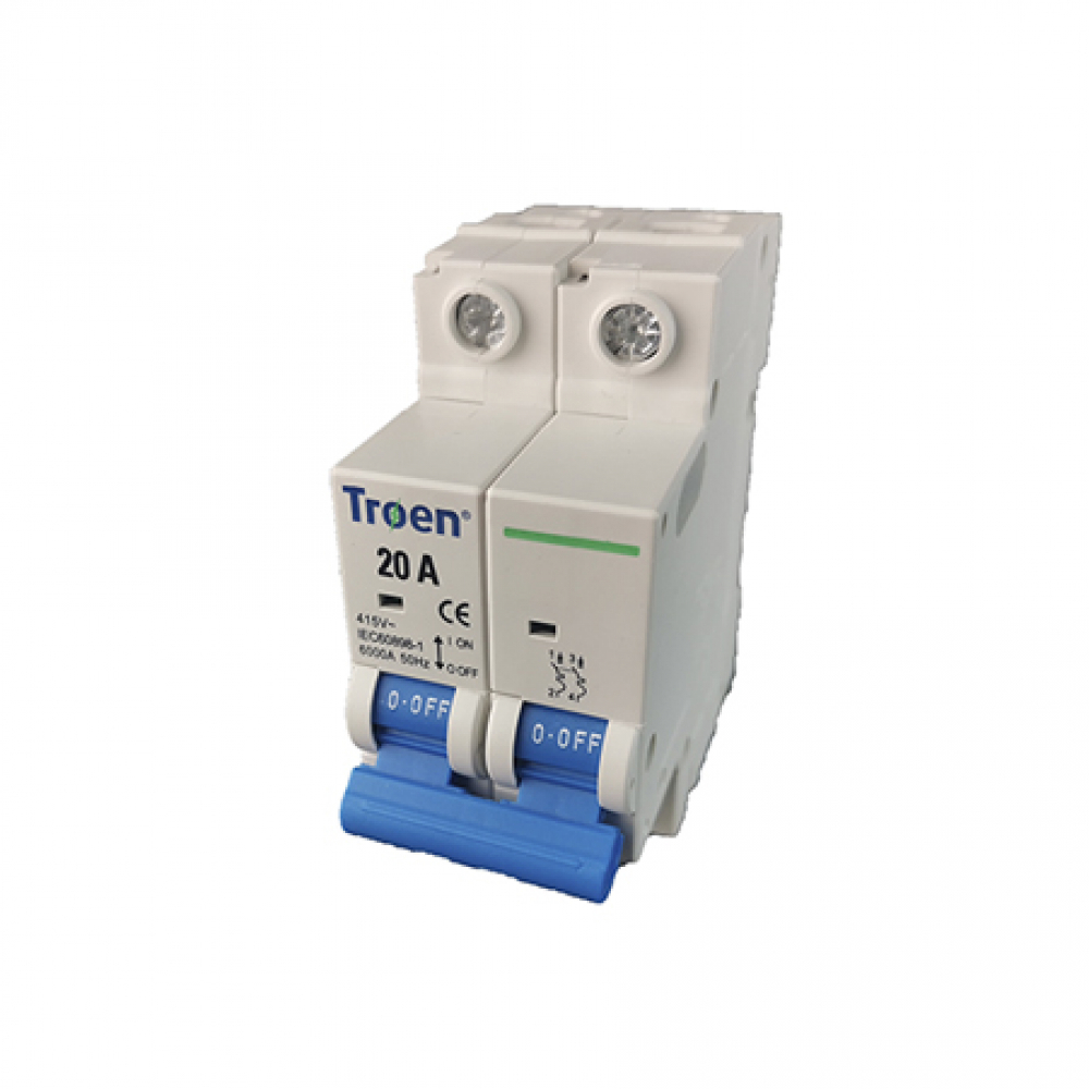 Interruptor termomagnético tipo europeo. Breaker de 20 a 2 polos Troen