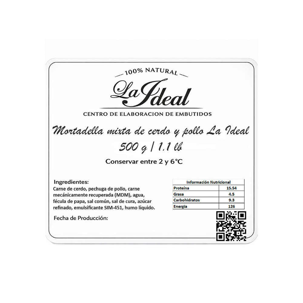 Mortadella mixta de cerdo y pollo La Ideal (500 g / 1. 1 lb)2