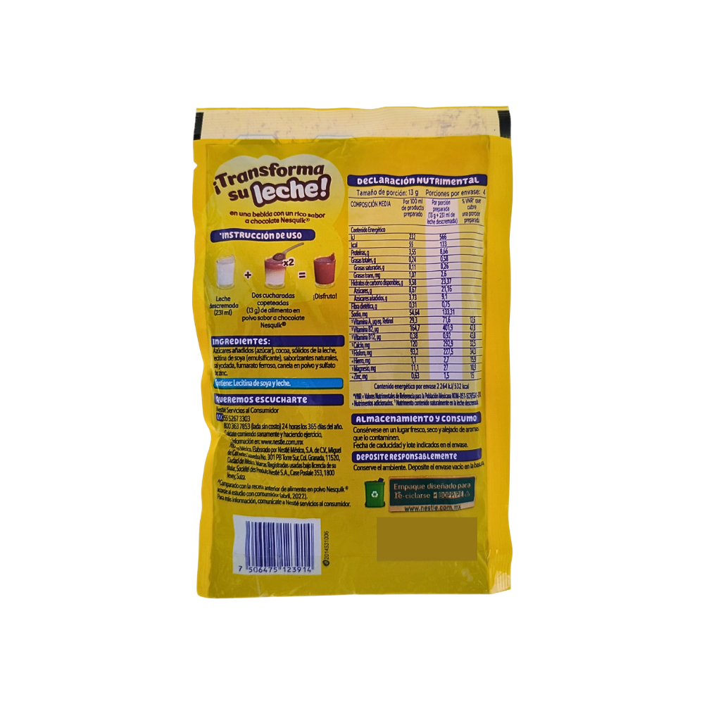 Alimento en polvo para preparar bebida fortificada sabor chocolate Nesquik Nestlé (52 g / 1. 83 oz)1