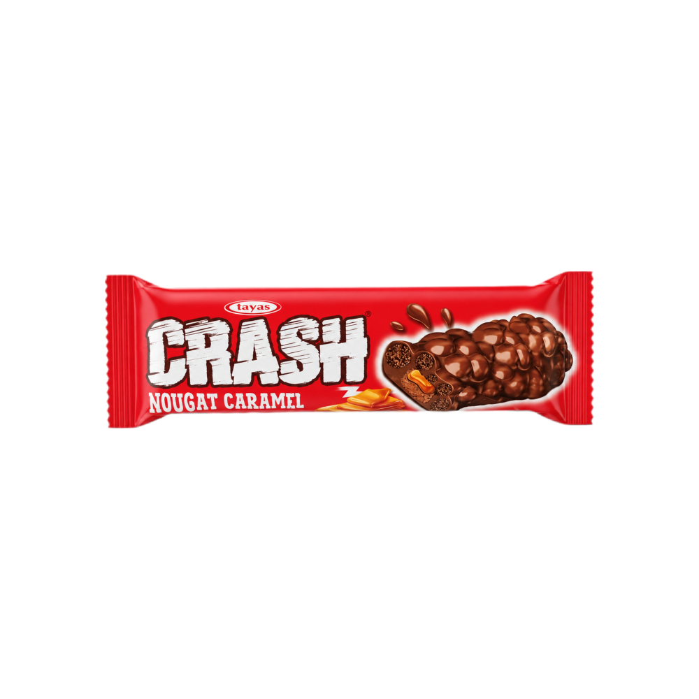 Barra de caramelo de maíz arroz crujiente y turrón recubierta de cacao Crash Tayas (40 g / 1. 41 oz)