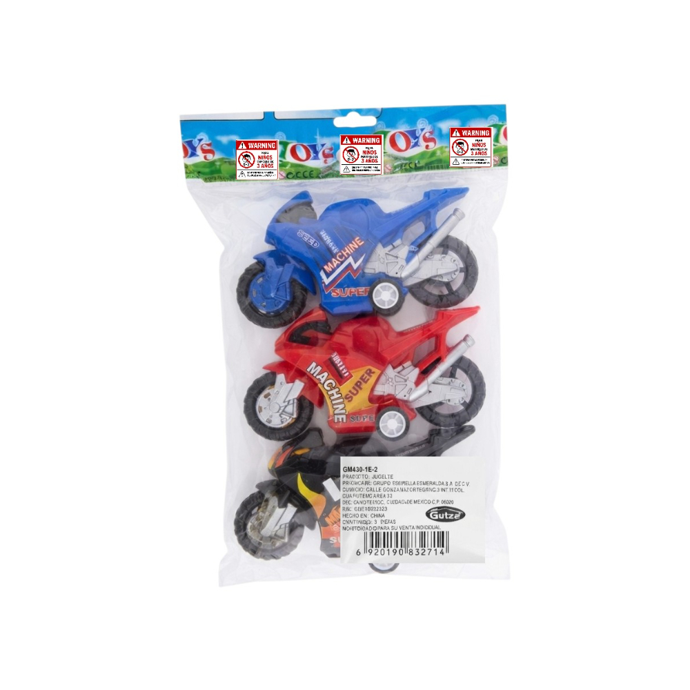Juego de 3 motocicletas plásticas de fricción Gutza2