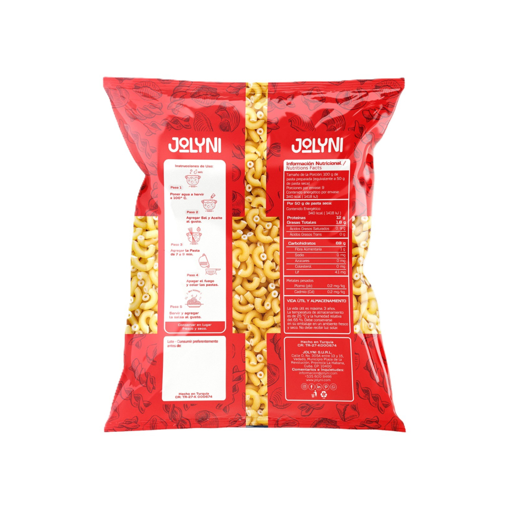 Pastas cortas - codo Coquilletes Jolyni (500 g / 1. 10 lb)1