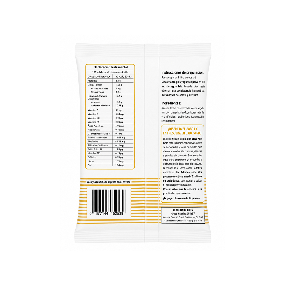 Yogurt bebible en polvo sabor piña kdm Gold (215 g / 7. 58 oz)1
