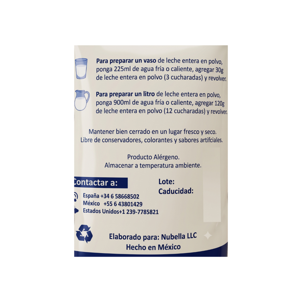 Leche en polvo entera Nubella (1 kg / 2. 2 lb)4