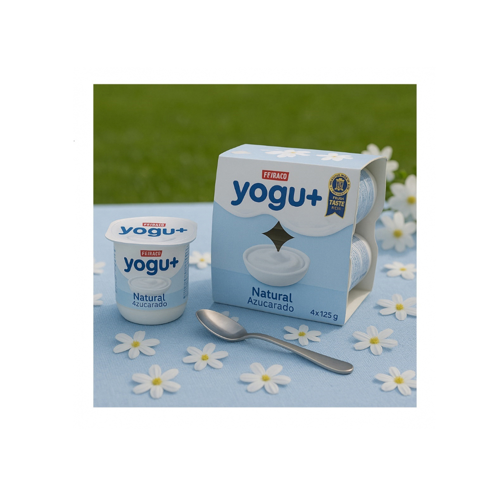 Yogurt pasteurizado sabor natural azucarado Yogu+ Feiraco (24 x 125 g / 4. 41 oz)3