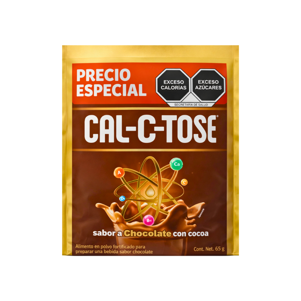 Alimento en polvo fortificado para preparar una bebida sabor a chocolate Cal-c-Tose (65 g / 2. 3 oz)