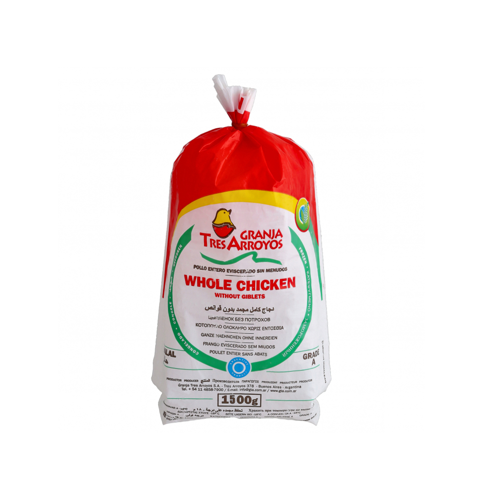 Pollo entero eviscerado sin menudos Granja Tres Arroyos (1. 5 kg / 3. 3 lb)