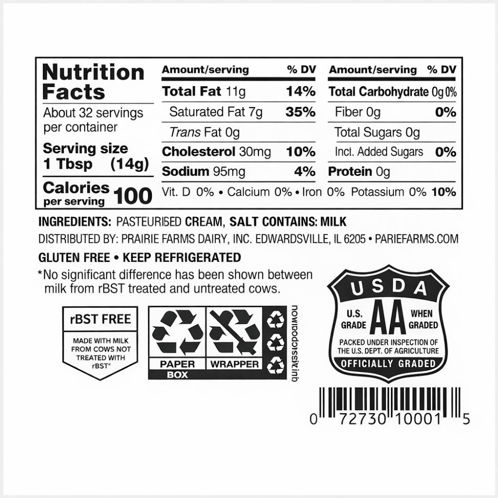 Mantequilla con sal Prairie Farms (453 g / 1 lb)1
