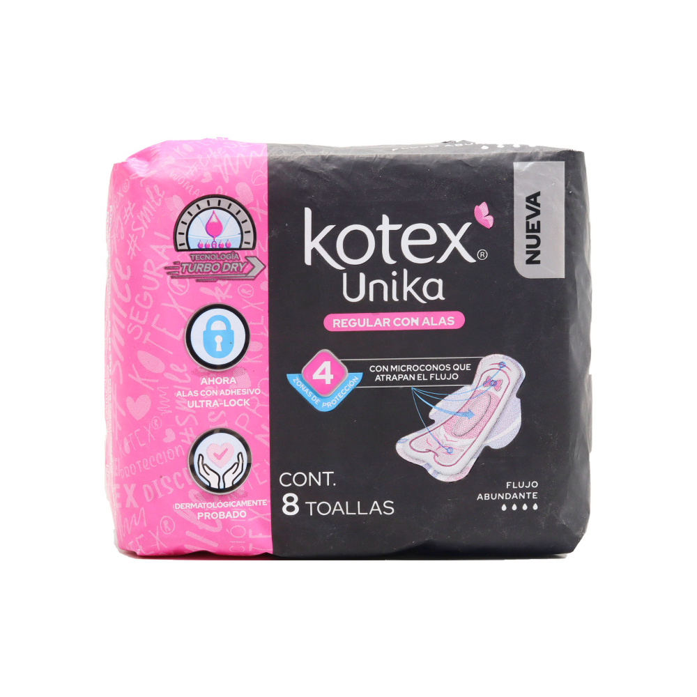 Almohadillas sanitarias regular con alas Kotex Unika (8 u)2