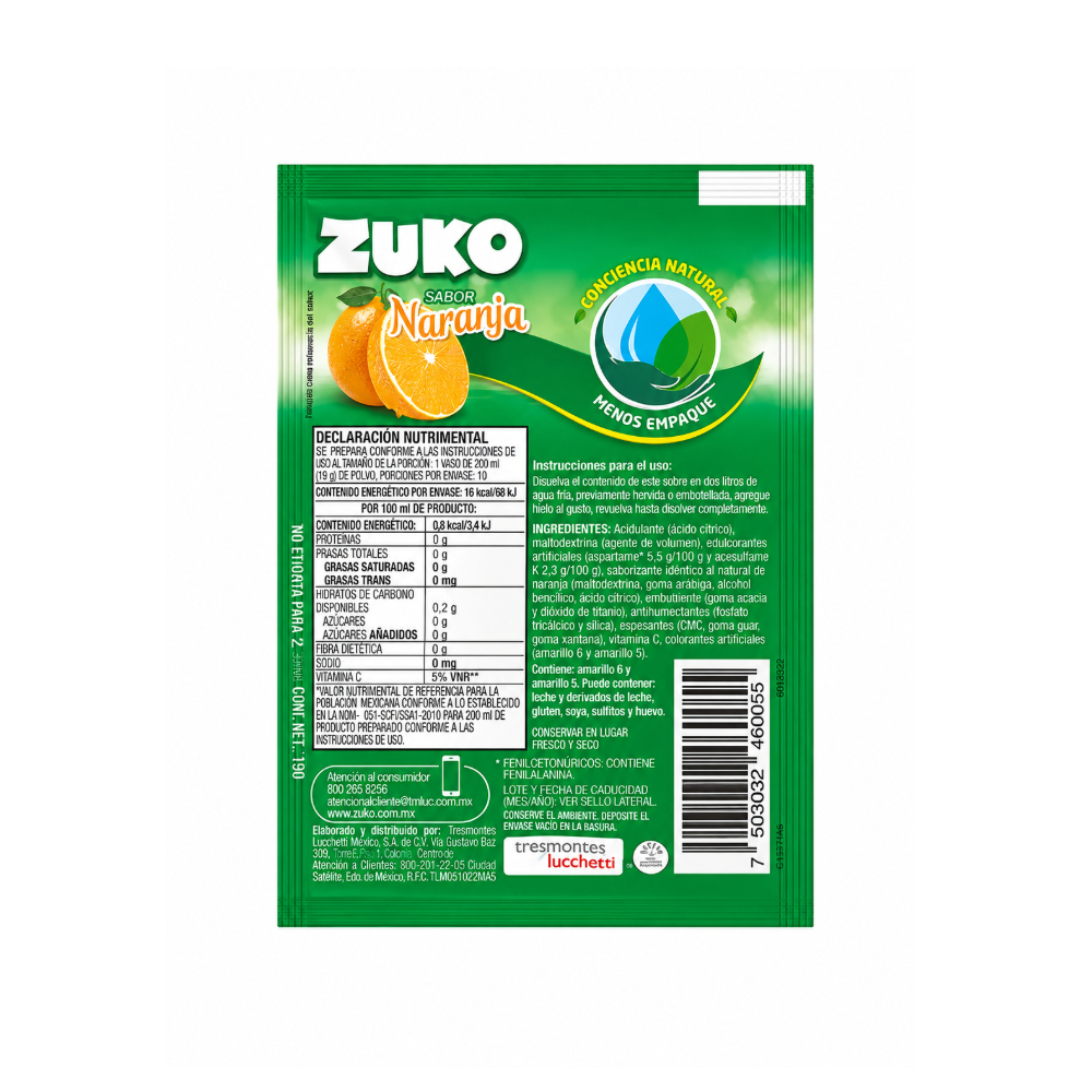 Refresco instantáneo sabor naranja Zuko (13 g)1