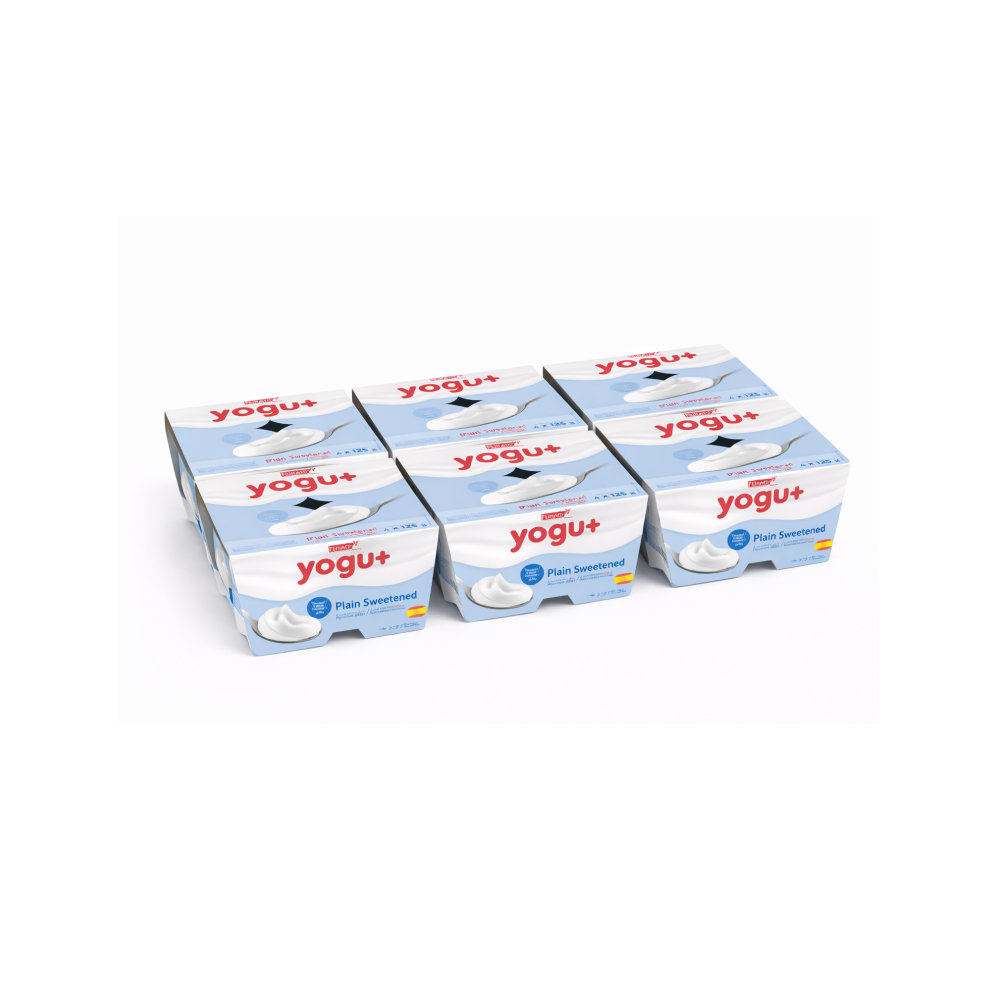 Yogurt pasteurizado sabor natural azucarado Yogu+ Feiraco (24 x 125 g / 4. 41 oz)