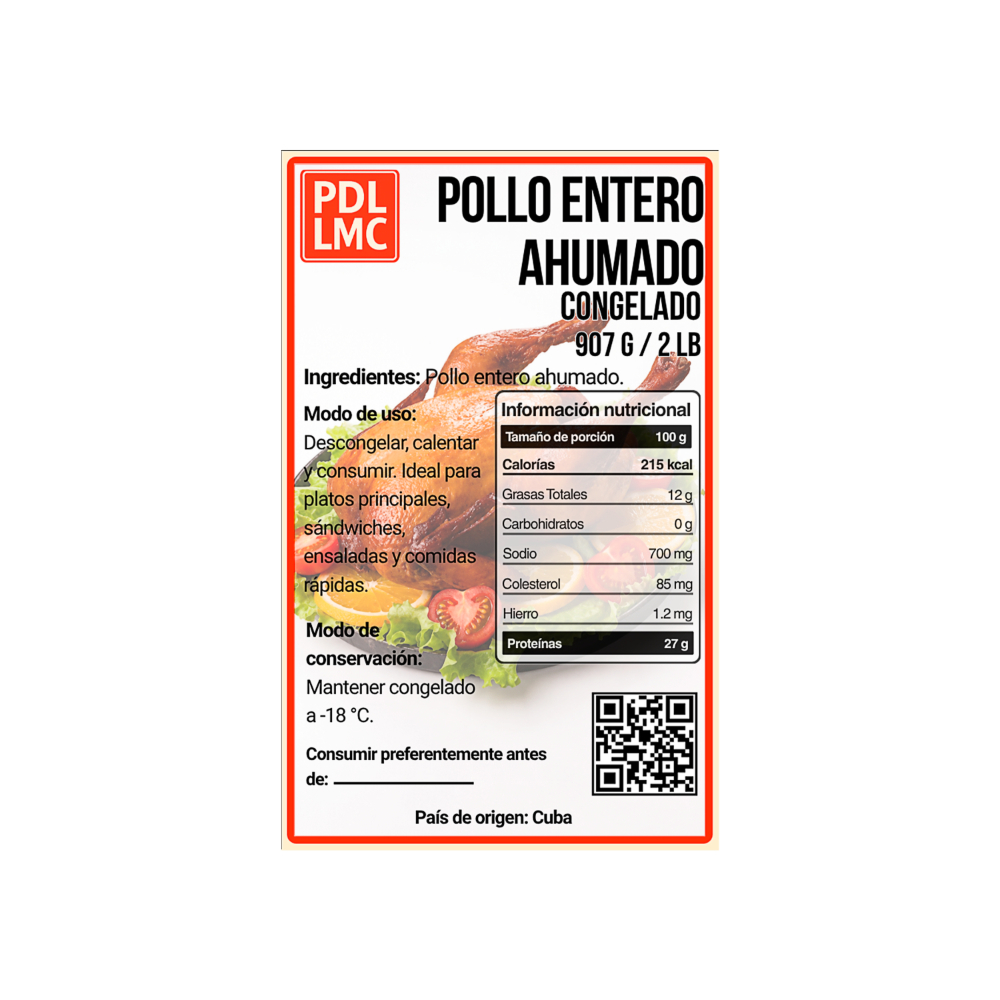 Pollo entero ahumado pdl lmc (907 g / 2 lb)1