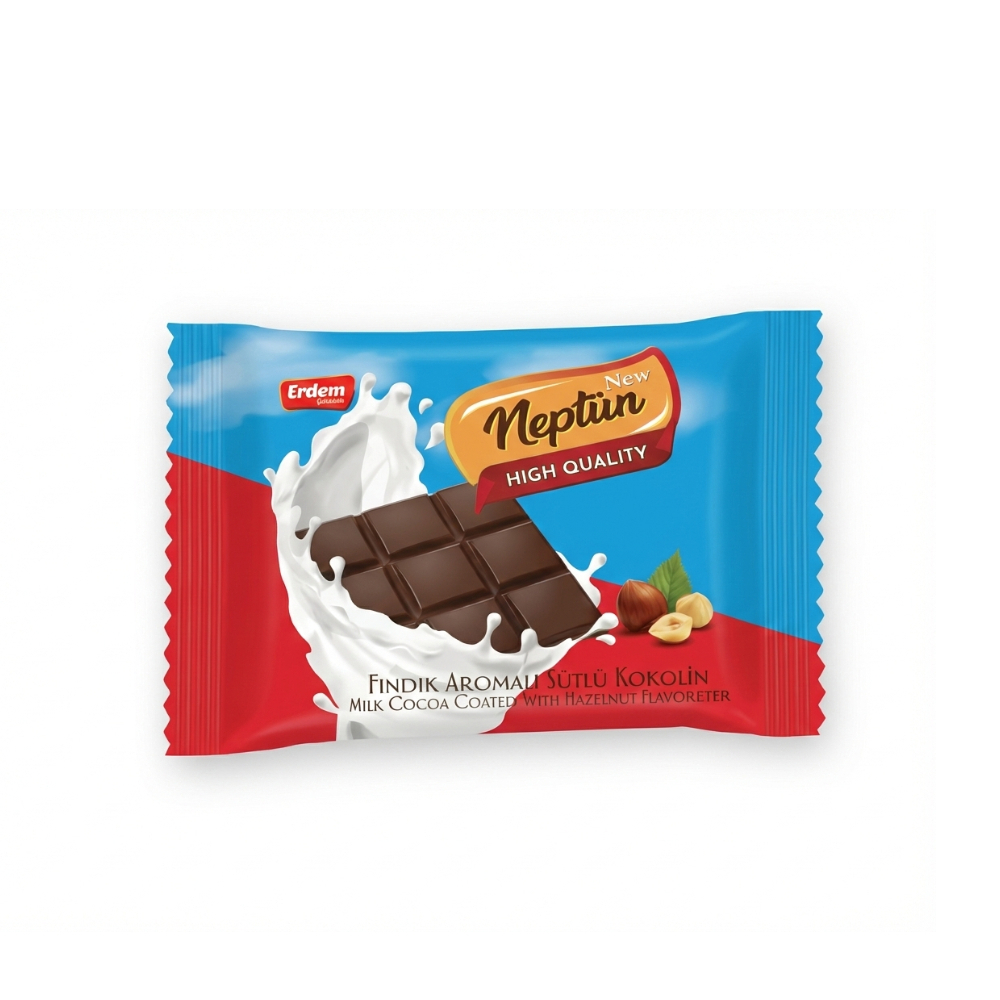 Barra de chocolate con leche sabor avellanas Neptun Erdem (50 g / 1. 76 oz)