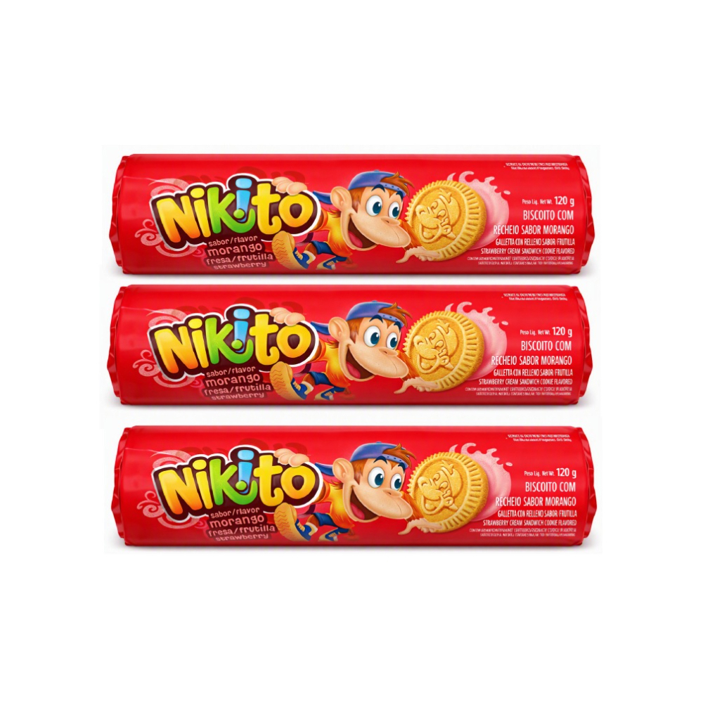 Galletas dulces con crema sabor fresa Nikito (3 x 120 g / 4. 23 oz)