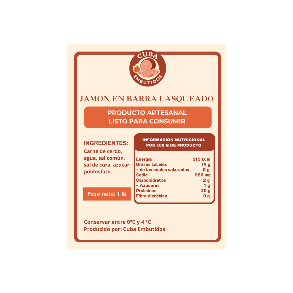 Jamón en barra lasqueado Cuba Embutidos (454 g / 1 lb)3