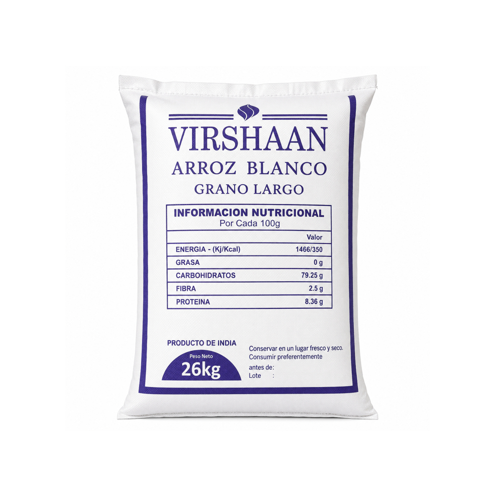Arroz blanco grano largo Virshaan (26 kg / 57. 32 lb)1