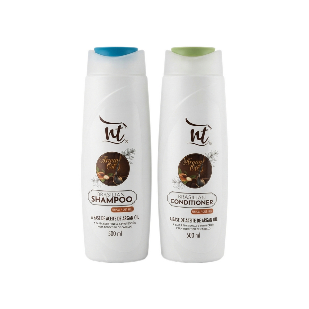 Juego de champú y acondicionador brasileño a base de aceite de argán sin sal nt (2 x 500 ml)