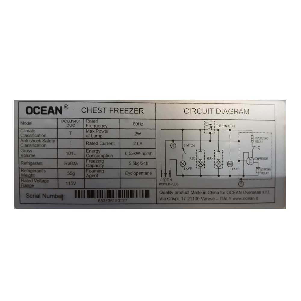 Congelador horizontal -freezer- Ocean ocoj 1401 duo1