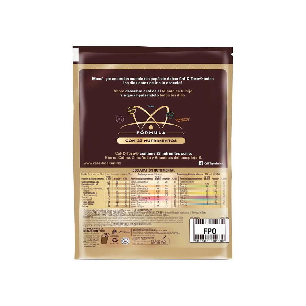 Alimento en polvo fortificado para preparar una bebida sabor a chocolate Cal-c-Tose (160 g / 5. 64 oz)2