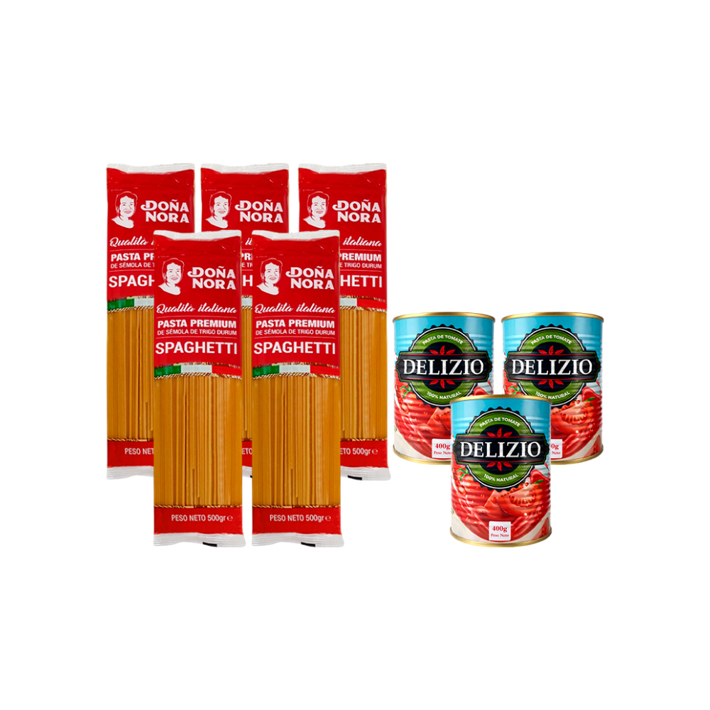 Espaguetis (5) + pasta de tomate (3)