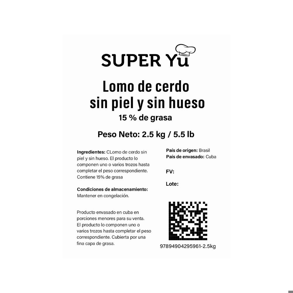 Lomo de cerdo sin piel y sin hueso Super Yu (2. 5 kg / 5. 5 lb)2