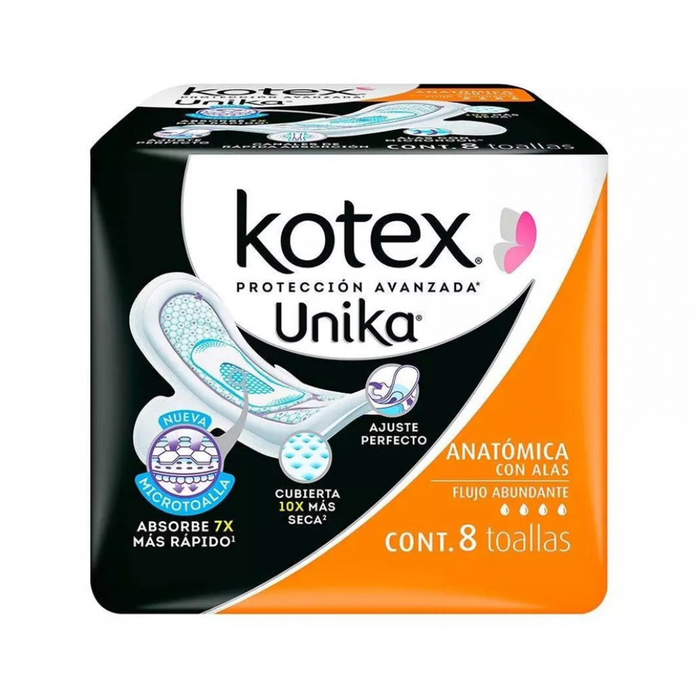 Almohadillas sanitarias regular con alas Kotex Unika (8 u)1