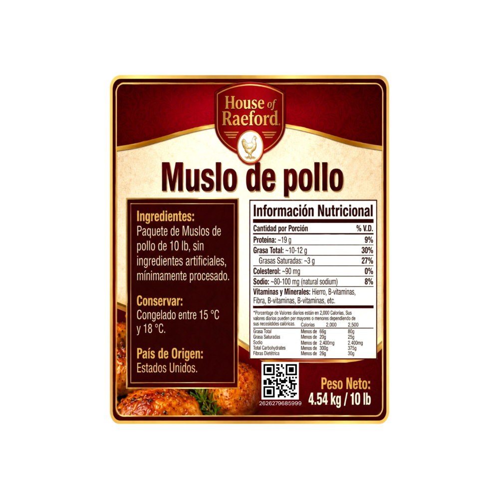 Muslos de pollo House of Raeford (4. 54 kg / 10 lb)2