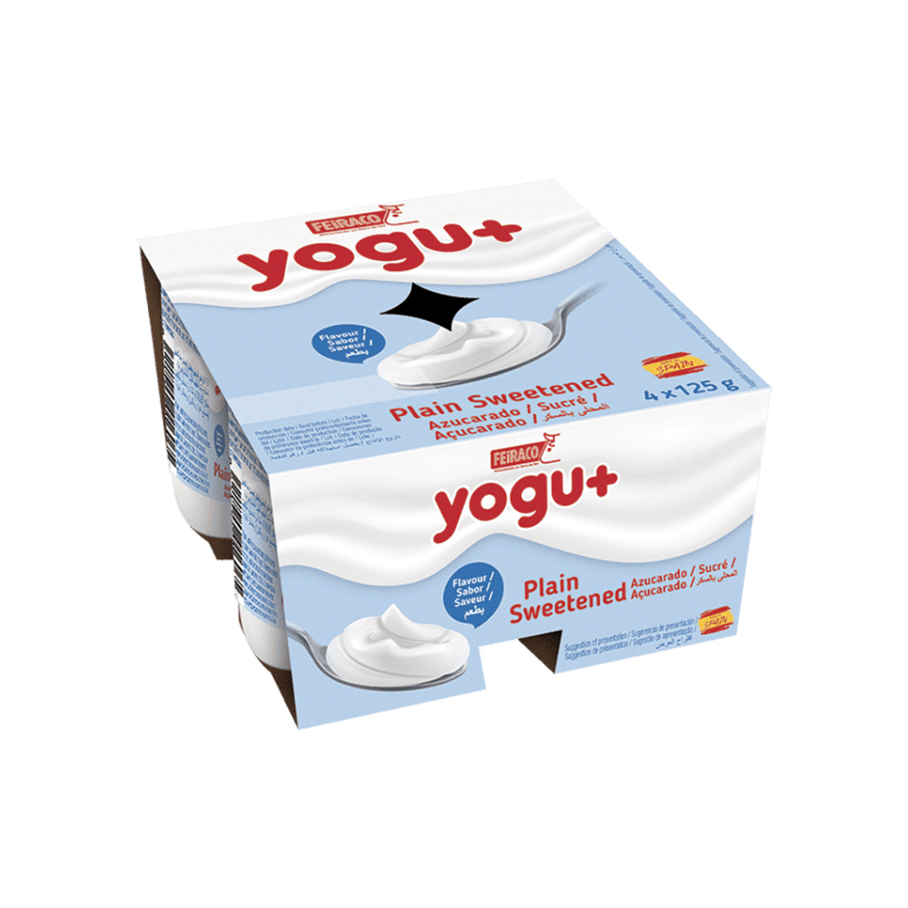 Yogurt pasteurizado sabor natural azucarado Yogu+ Feiraco (24 x 125 g / 4. 41 oz)1